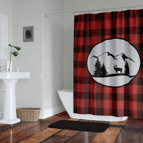 Bless international Elk And Mountain Cabin Style Shower Curtain